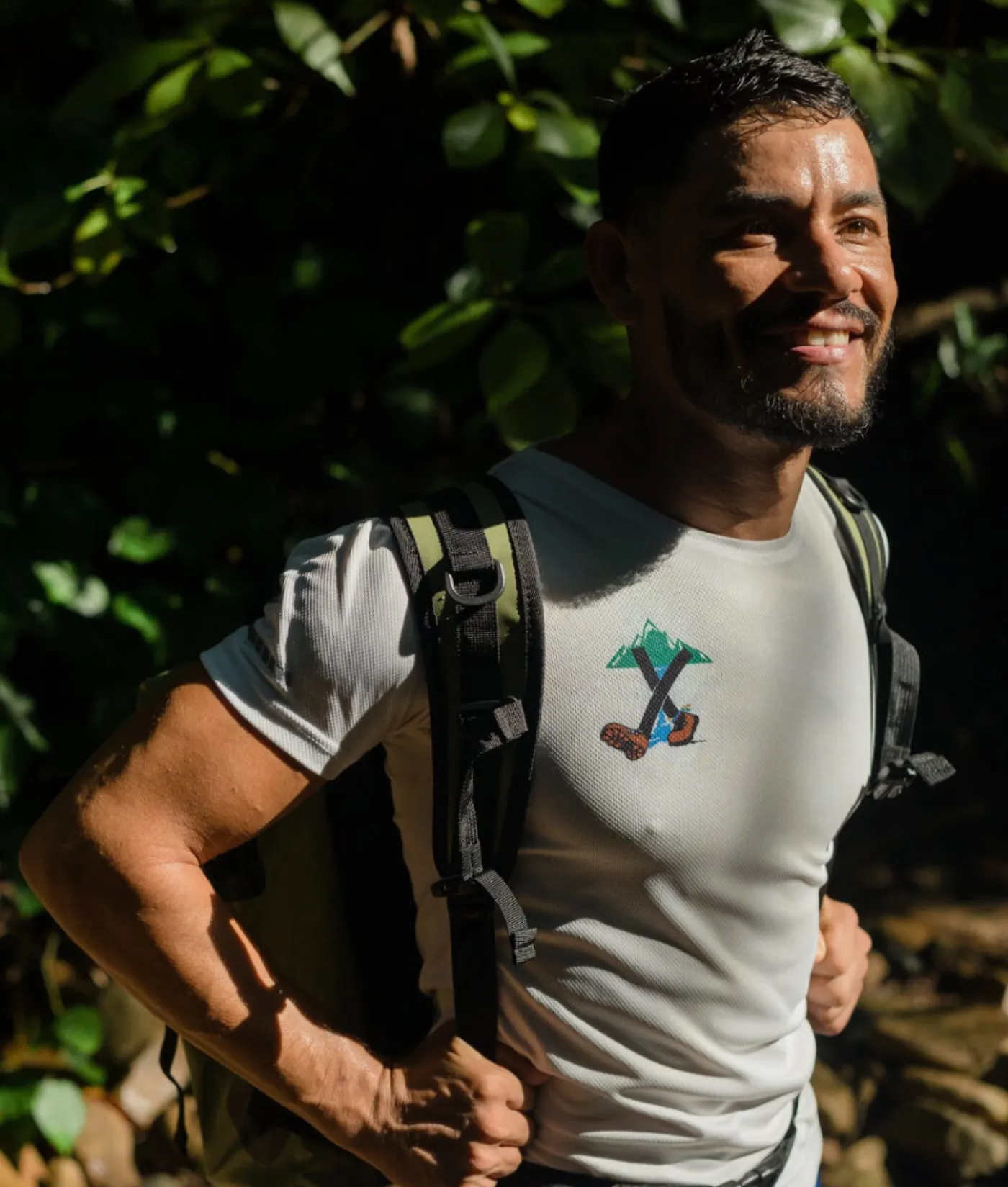 Curiel smiling on the trail